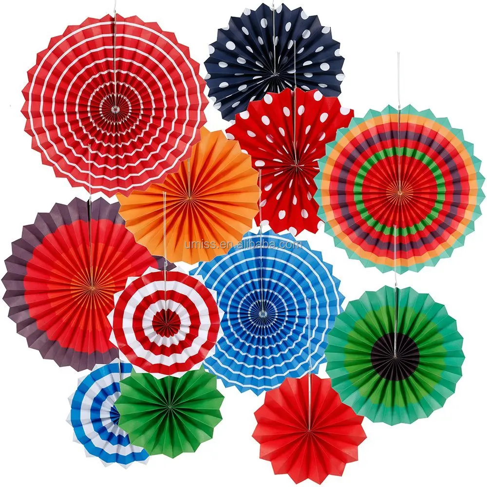 Umiss 12 Pcs Paper Fans Decorations Colorful Party Fans With Clips ...