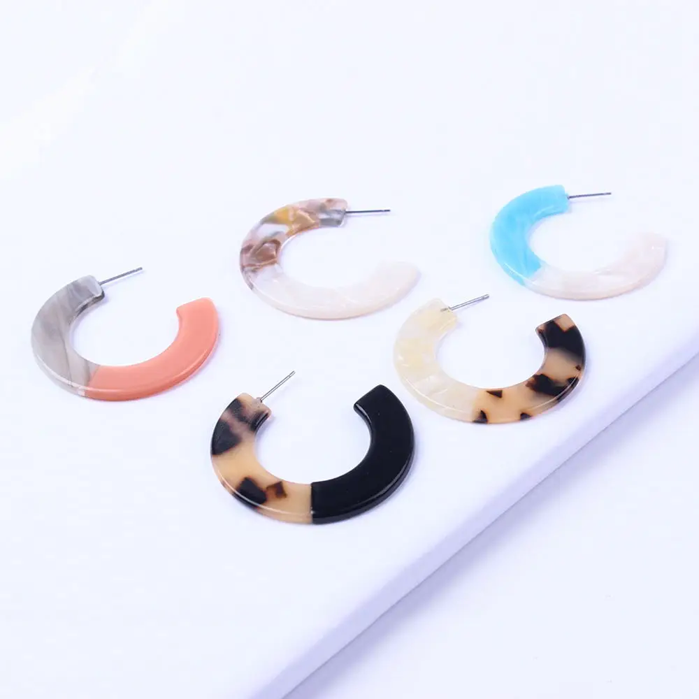 

Multicolor fashion C form women ring earring simple fresh design holiday party women earrings, Blue / pink / black / white / khaki