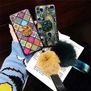 For iPhone XS MAX X 8 7 6 Plus Fashion Soft TPU phone Case with fur ball Wrist Strap