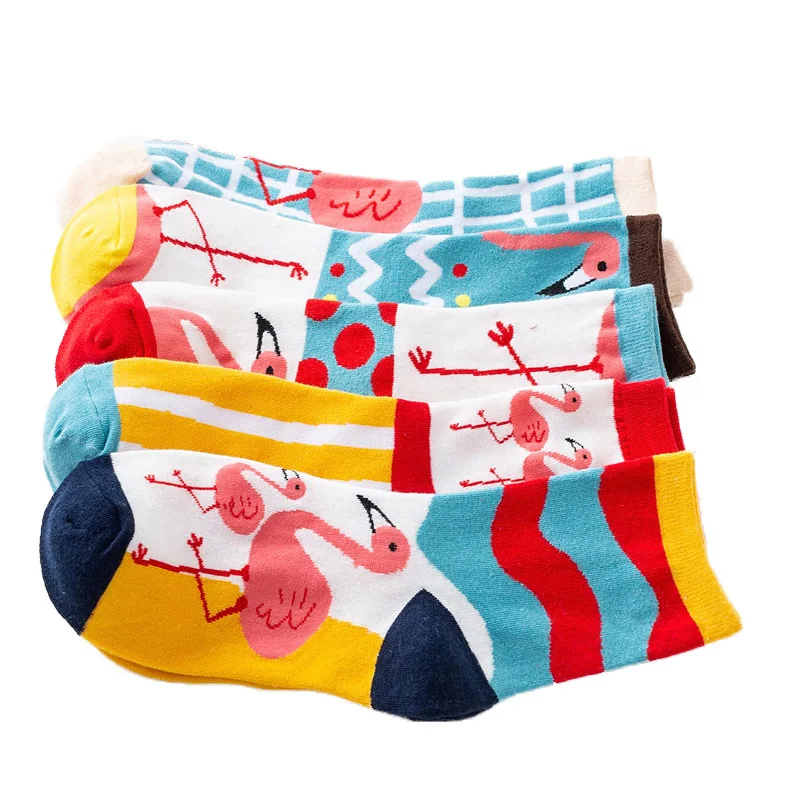 

Pink Flamingo Pattern Women Cotton Spring Summer Autumn Short Ankle Socks, Picture