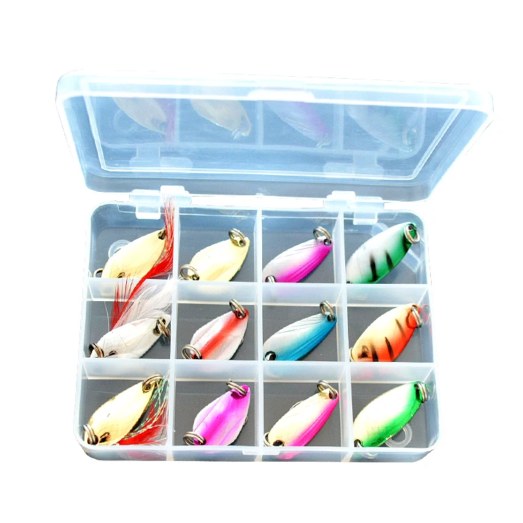 

12pcs Mixed Colors Fishing Lures Spoon Bait Set Metal Lure Kit with Box, Vavious colors