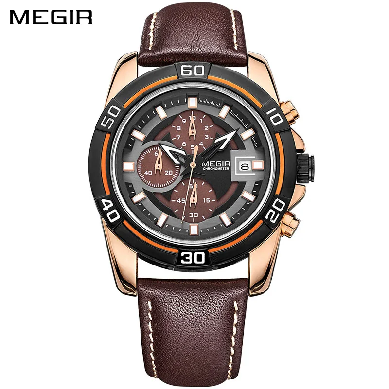 

Megir 2023 Brand Luxury Chronograph Date Clock Male Noble WristWatch Quartz Fashion Waterproof Sports Military Men Leather Watch