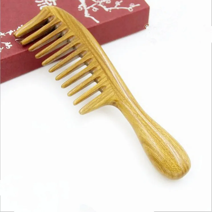 

New Unisex Natural Handmade Green Sandalwood Wooden Wide Tooth Hair Combs,Anti Static Men & Women Hair loss Hair Brush Comb, Natural color
