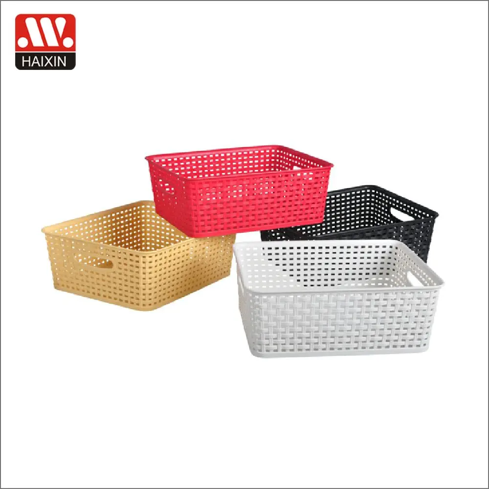 Haixing Plastic 10l Wicker Basket Woven Storage Basket With Lid Willow