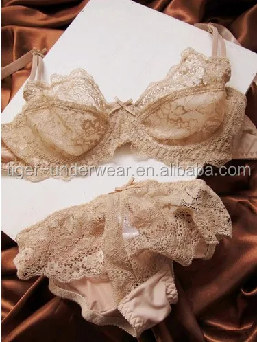 

free shipping 100set Luxury transparent lace bra lingerie set