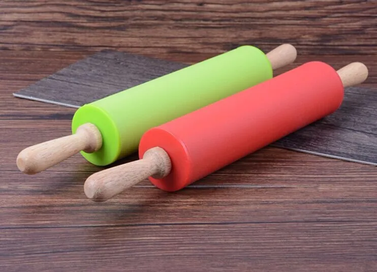 Colorful Large Silicone Rubber Rolling Pin Adjustable With Wooden Handle Buy Silicone Rubber