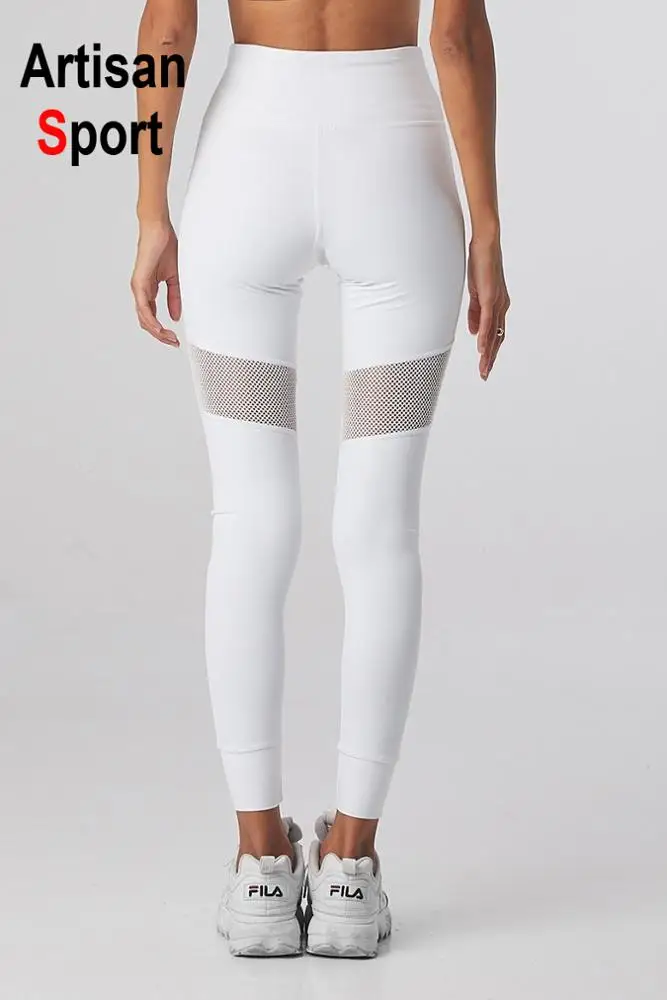 
White Mesh Tights Sexy Custom Private Label Seamless High Waist Women fitness sport Set Activewear tights Leggings Yoga Pants 