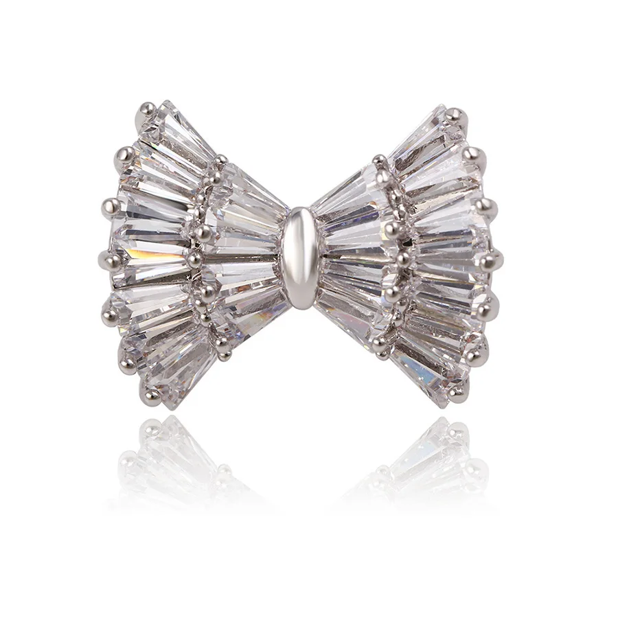 

00020 xuping bow china wholesale korean rhinestone brooch pins, Rhodium color