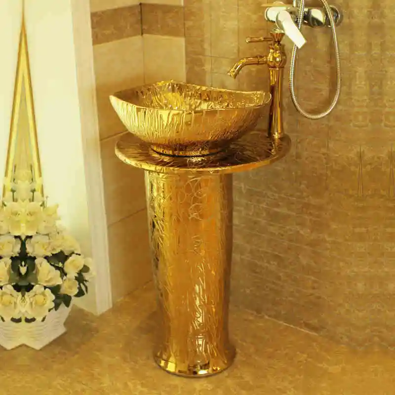 Bathroom New Art Design Ceramic Wash Basin - Golden Carved