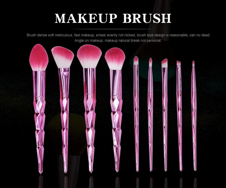 9 Pieces Creative Fashion Cosmetic Brush Crystal Makeup Brushes Set