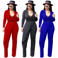 

MQ3589 Europea new fashion women deep-V open chest sexy nightclub bandage jumpsuit