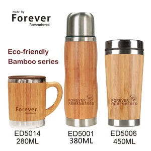 Image of Custom company logo BPA Free bamboo wood insulated water bottle with tea strainer and lid