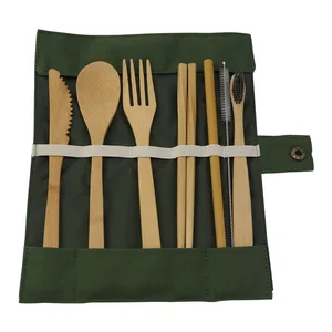 Image of Eco Friendly Reusable bamboo kids tableware Natural disposable wooden cutlery Camping Bamboo Cutlery Set