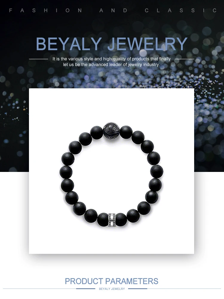Smart black bead shiny unisex 925 sterling sliver bangles