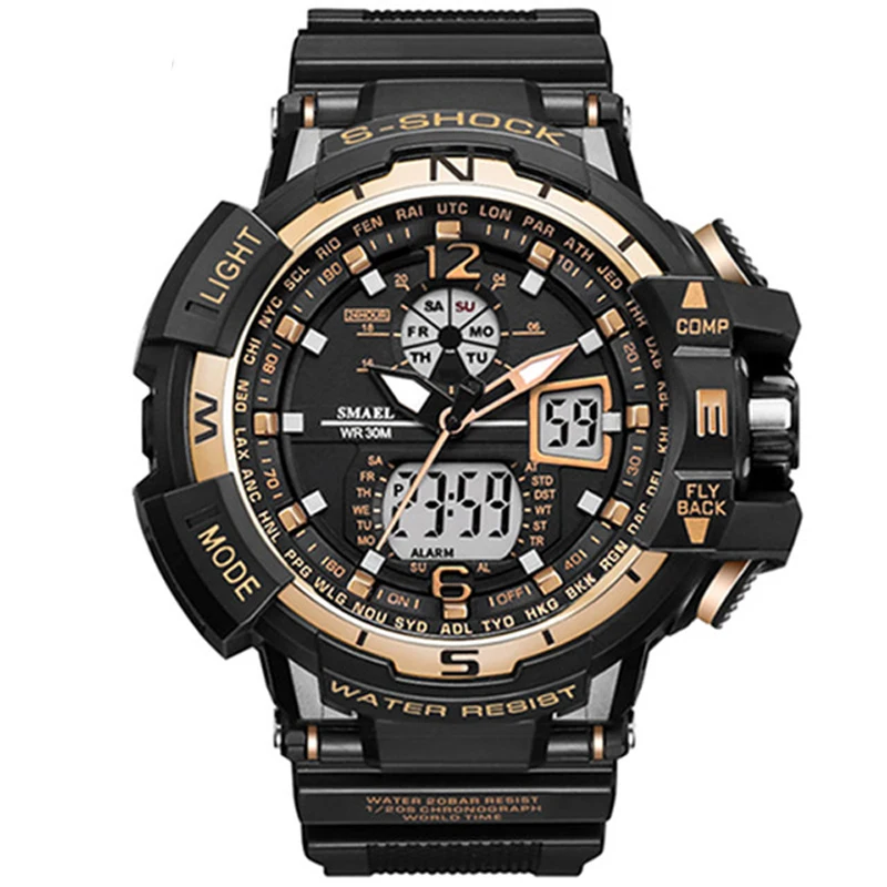 SMAEL Watch 1376 Hot Male Sports Watches Chronograph Analog Led Clock Waterproof Big Dial Military Men Quartz Digital WristWatch