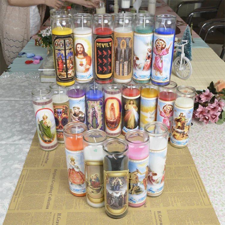 Wholesale Customized Multicolored Glass Jar Religious Scented Candle