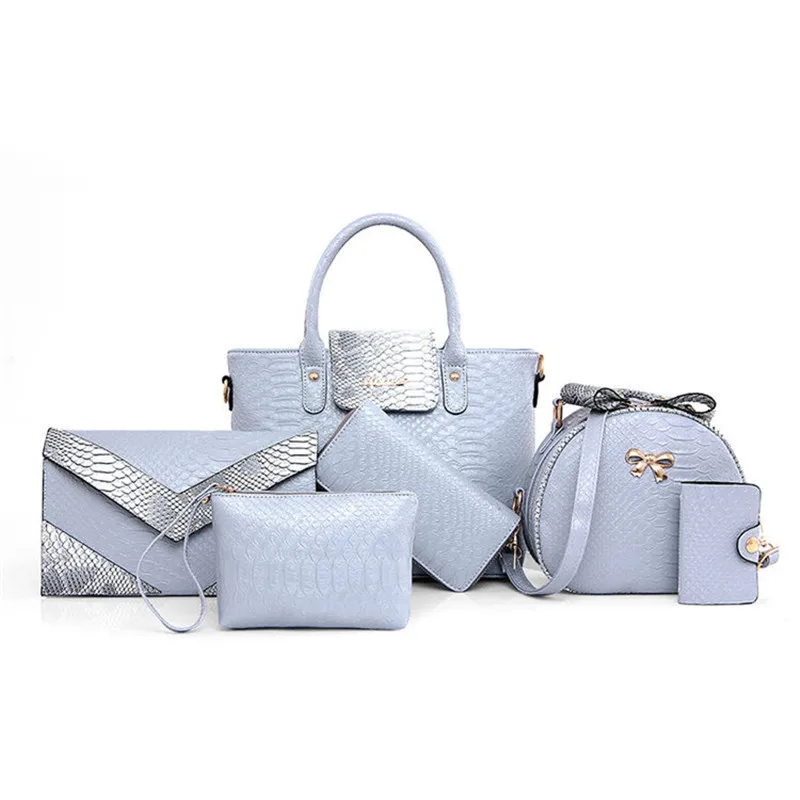 

Popular woman handbags set 6 in 1 set bags with factory price, Black,grey,white,purple,pink