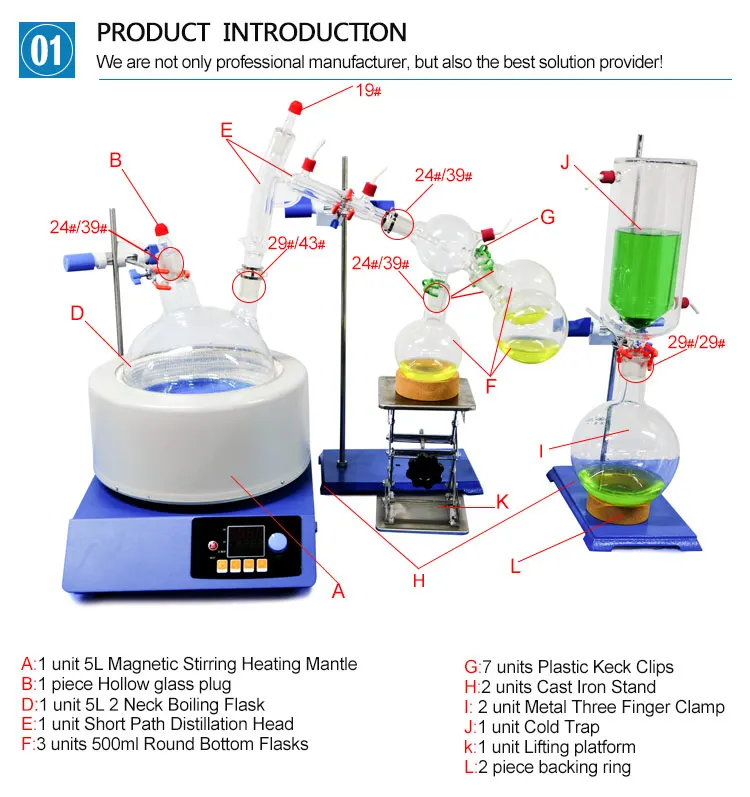 5l Short Path Ethyl Alcohol Short Path Molecule Distillation Machine Kit