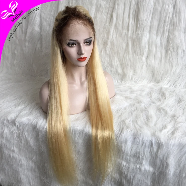 

100% unprocessed virgin Brazilian full lace ombre 613 human hair wig , Top hot sale blonde with dark roots 4/613 full lace wig