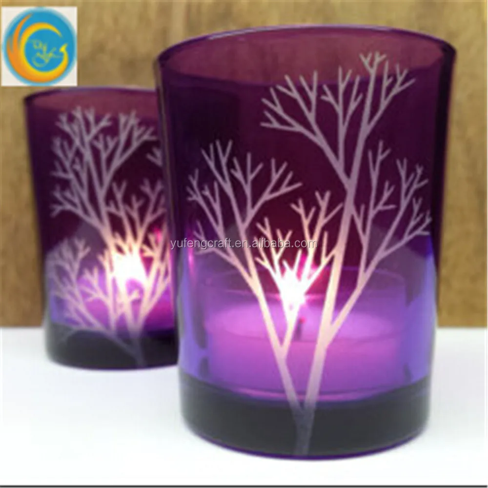 Purple Candle Holders Hand Engraved 