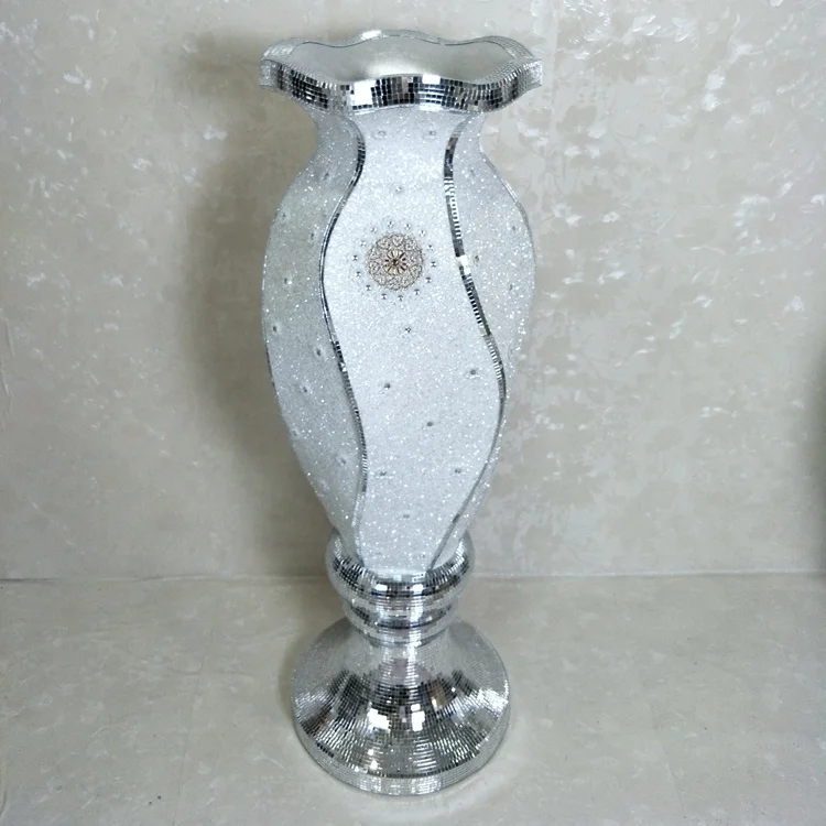 Wholesale White Sparkle Mosaic Diamond Huge Stemmed Vase For Wedding