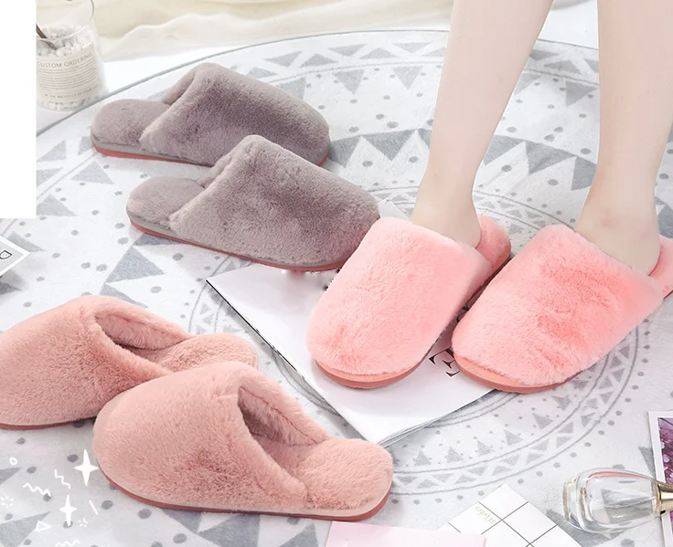 

New winter thick plush slippers for women indoor home warm non-slip slippers, Black/grey/dusty pink/korea is pink