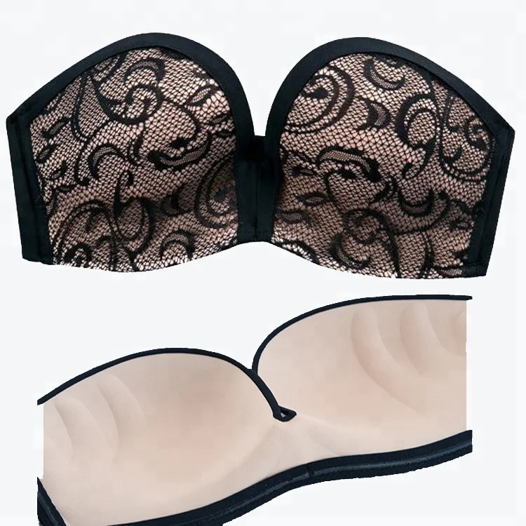 

2018 New Sexy Girl Strapless Bras Lace Push-up Sexy Invisible Backless Bras, Black /nude/white