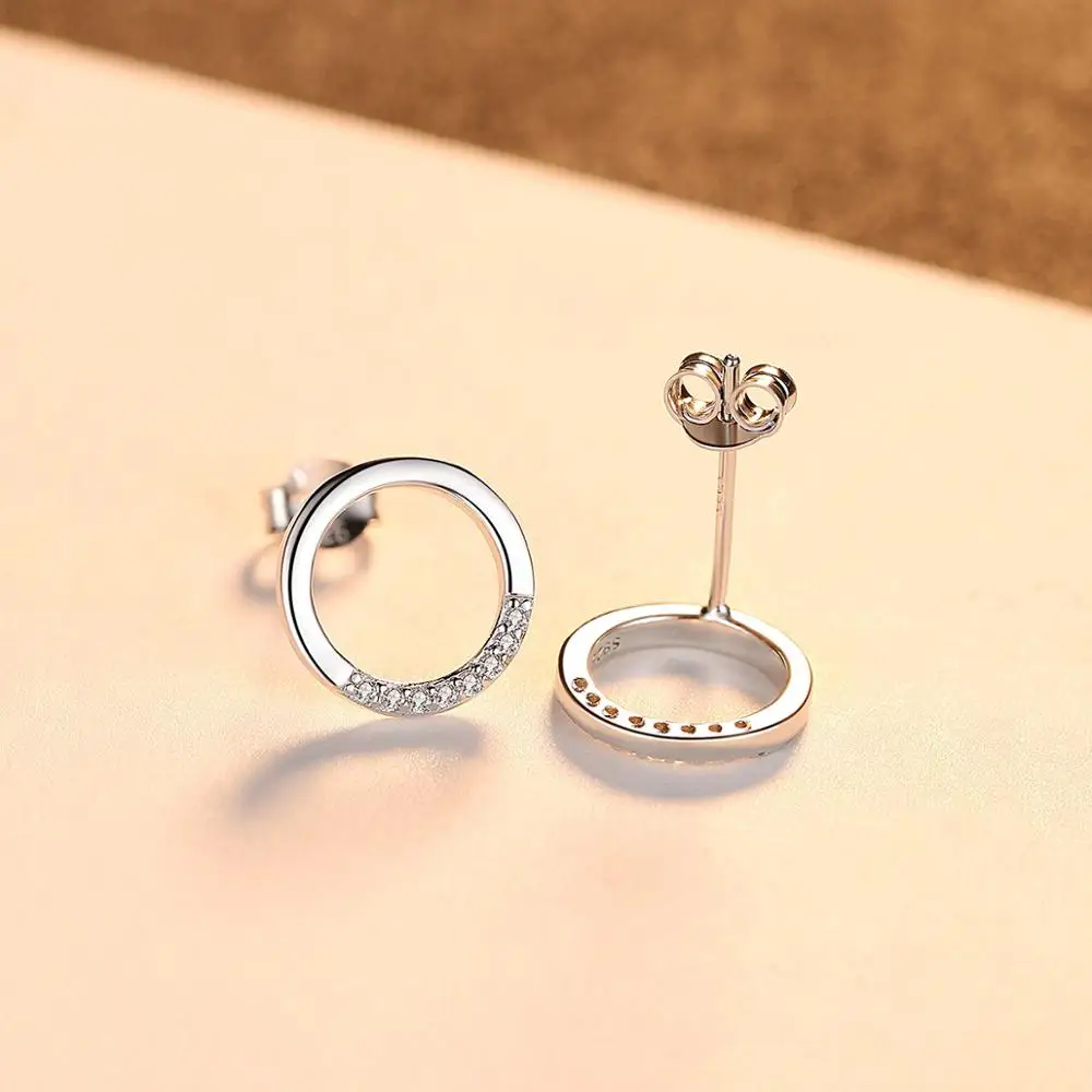 CZCITY 925 Sterling Silver Stud Earrings Round Shape Paved CZ Crystal Fine Jewelry Earrings