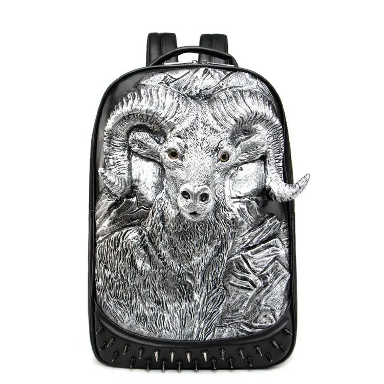 

Fashion Leren Rugzak Gold Black Goat Leather Backpack 3d Animal Adult Rivet Backpack