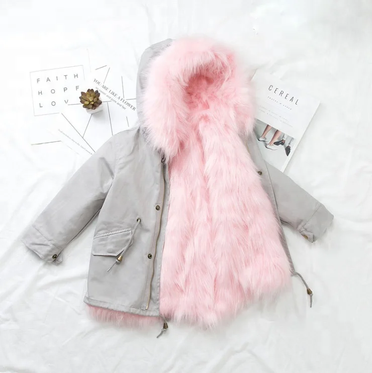 

Brand new black faux fur parka coat &jacket for children With High Quality, Pink