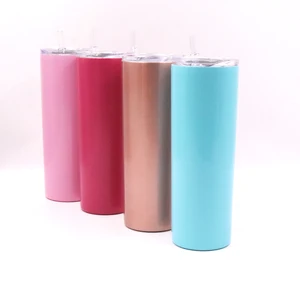 Image of 20 oz double wall cup Stainless Steel Vacuum Insulated straight Tumbler With Lid And plastic Straw