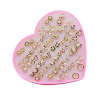 

Korean style 36 pairs heart gift box packing stud earring set pearl earring sets for women