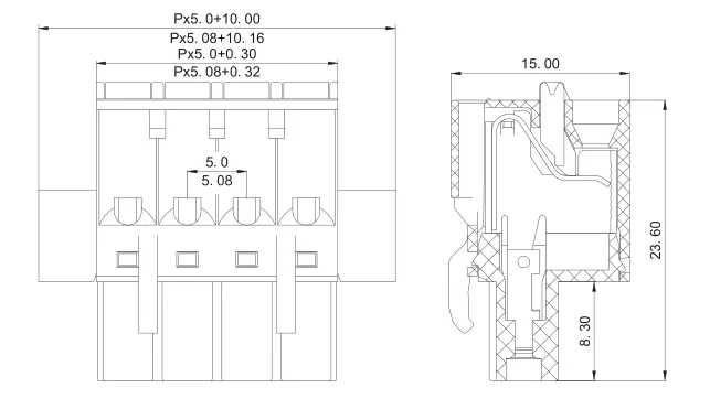 Wire to wire pluggable Din rail terminal block with flange 5.08MM pitch XK2EDGRKUM-5.08MM male and female XK2EDGKDM-5.08 spring