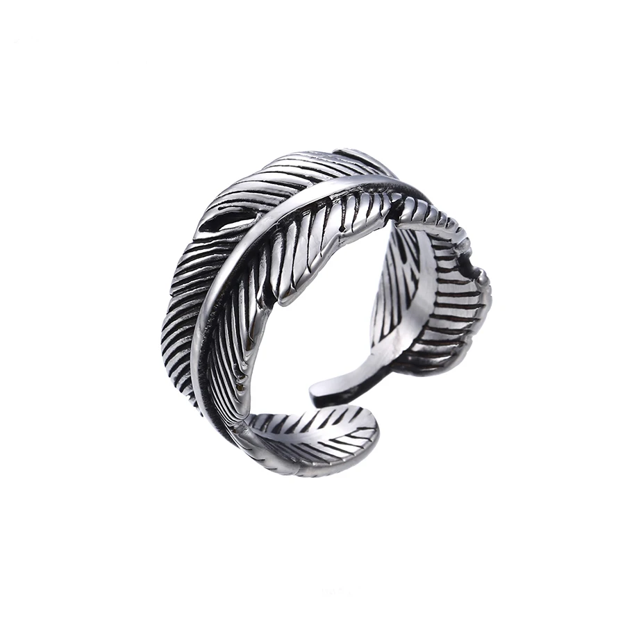 

15484 xuping jewelry Uniquely designed feather shaped stainless steel men's ring