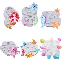 

Mermaid crab hippocampus set fondant silicone mold DIY cake decoration chocolate baking mold wholesale