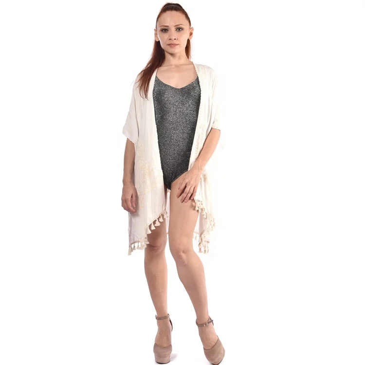 

2019 summer new design white fringe beach cover up blouse embroidery cover up dress for beach, N/a