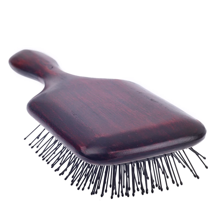 EUREKA 9267P-R Engraved Wooden Square Paddle Hair Brush Rubber Wood Hair Brush Massage Classical Style Hair Brush