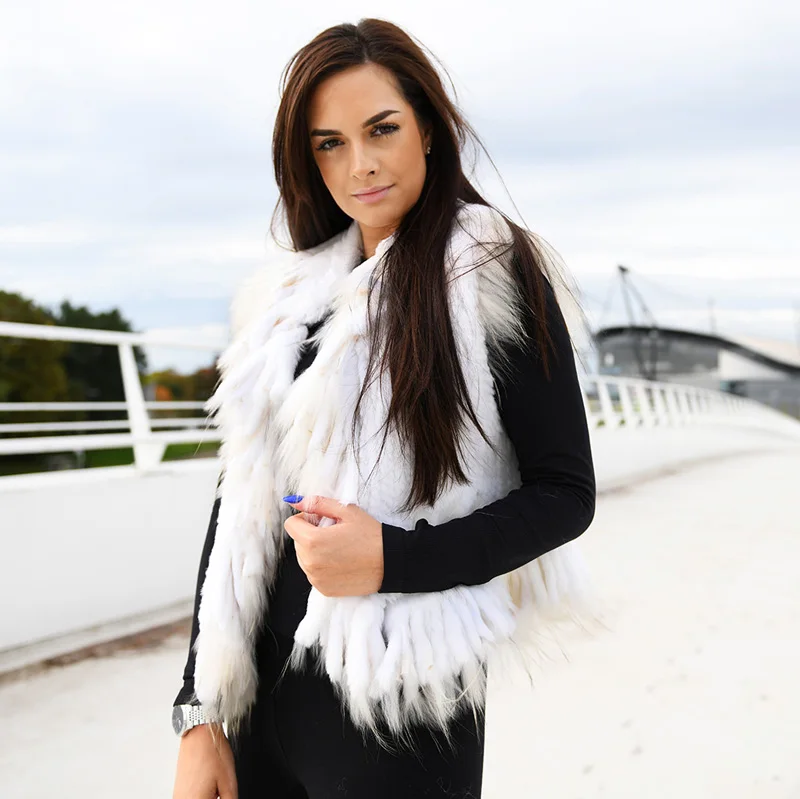 

CX-G-B-33 Hand Knitted Wholesale Real Rabbit Fur Vest Women Gilet Girls