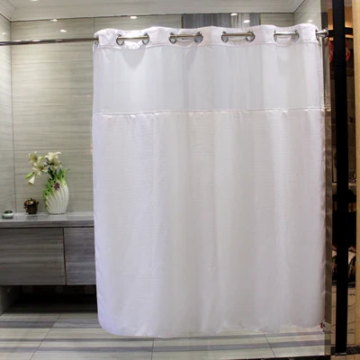 White Honeycomb Yarn Double-Layer Plating Ring Shower Curtain, Pure White Shower Curtain Simple Style