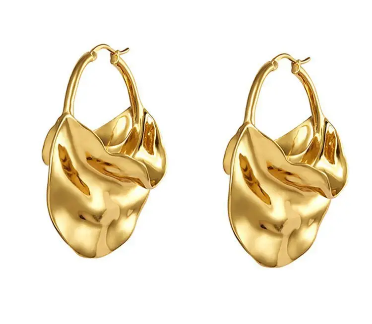 

Trendy Statement Women Jewelry Metal Geometric Hoop Earrings Personalize 18K Real Gold Plated 3D Hollow Circle Big Hoop Earrings, As picture