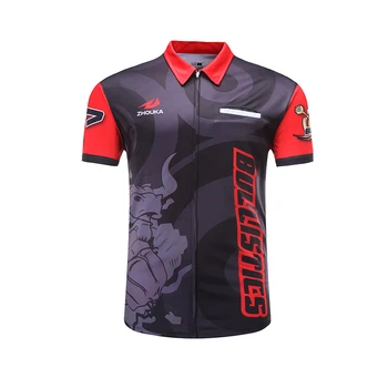 High Quality Short Sleeve Full Zipper Custom Design Logo Polo Darts Shirt