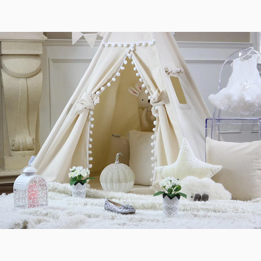
Natural Pom Pom Teepee kids play Teepee 