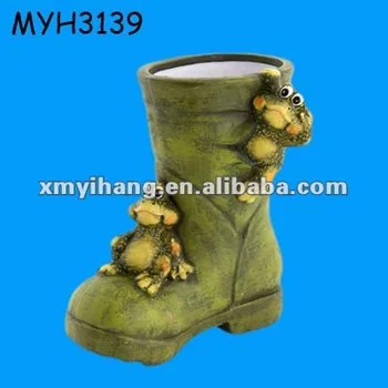 Mossy Ceramic Garden Boot Planter Pot With Frog Buy Boot