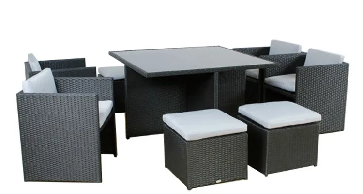 Outdoor Cube Rattan Garden Furniture Set 9pcs Patio Sectional Furniture