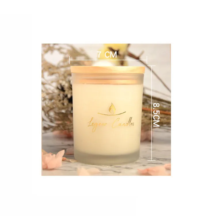 

White Matte Frosted candle glass jar With Wood Lid