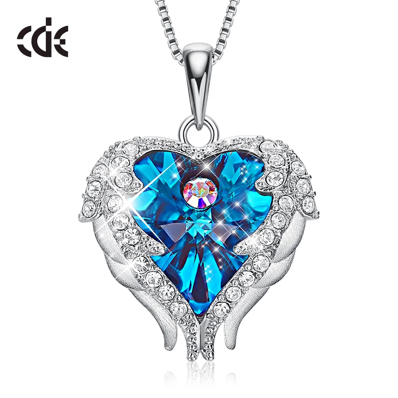 

CDE YP1440 Customized Jewelry 925 Sterling Silver Pendant Necklace Heart-Shaped Crystal Rhodium Plated Angel Heart Necklace