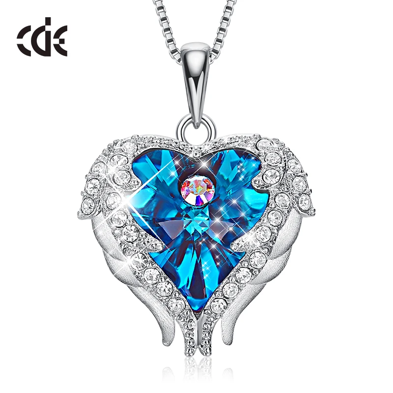 CDE YP1440 Customized Jewelry 925 Sterling Silver Pendant Necklace Heart-Shaped Crystal Rhodium Plated Angel Heart Necklace