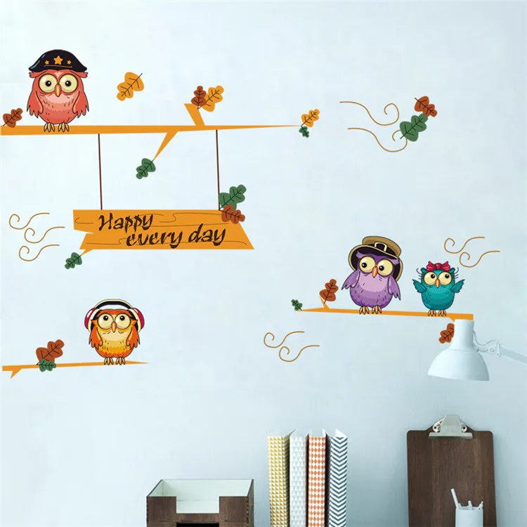 
wholesale custom magic waterproof sticker cute owl tree wall sticker for home decor 
