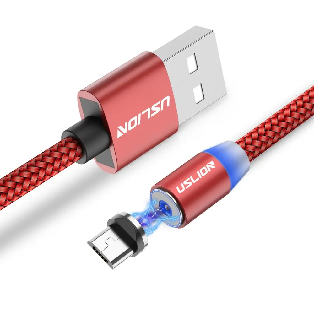 

USLION 1M 2.1A Magnetic USB Cable for iPhone Data transfer Faster Charger Cable For Micro-USB Type-C, Red;gold;grey;silver