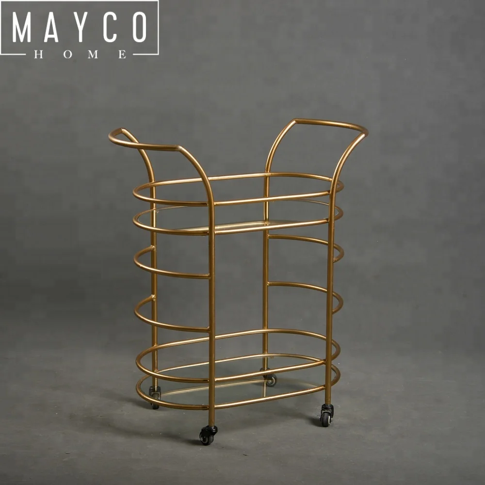 
MAYCO Home Bar Furniture Metal Modern Bar Tea Wine Holder Serving Cart With Tempered Clear Glass 